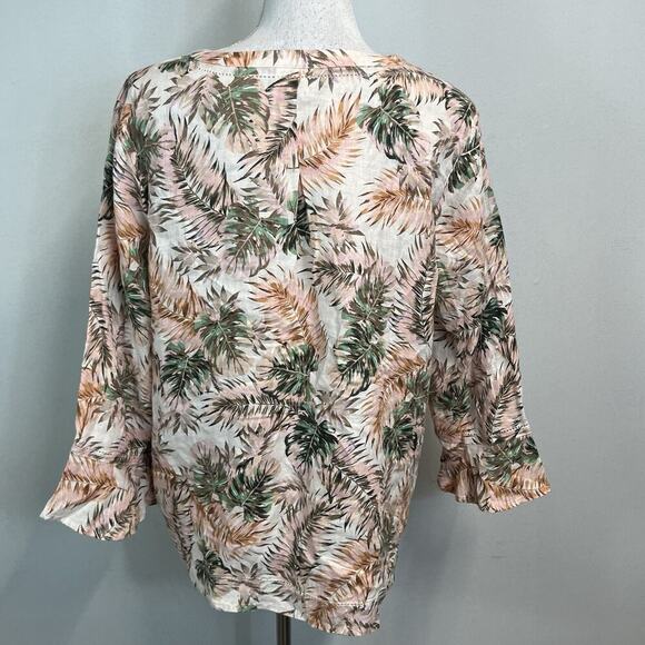 J. Jill Love Linen Blouse Tunic size Medium Pink Green Linen Tropical Beach Slim - Picture 8 of 9